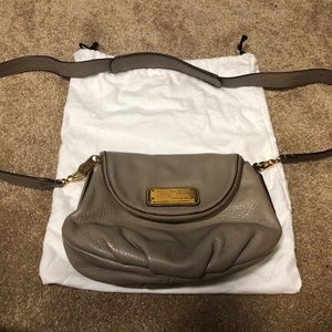 Gray leather crossbody purse